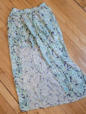 Blue-Green Tropical Leaf Swim Sarong Cover-Up
